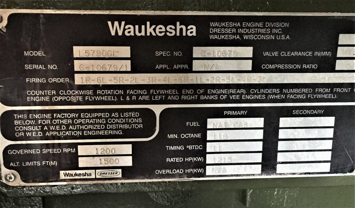 WAUKESHA 5790GL EXCHANGE ENGINE QR1273