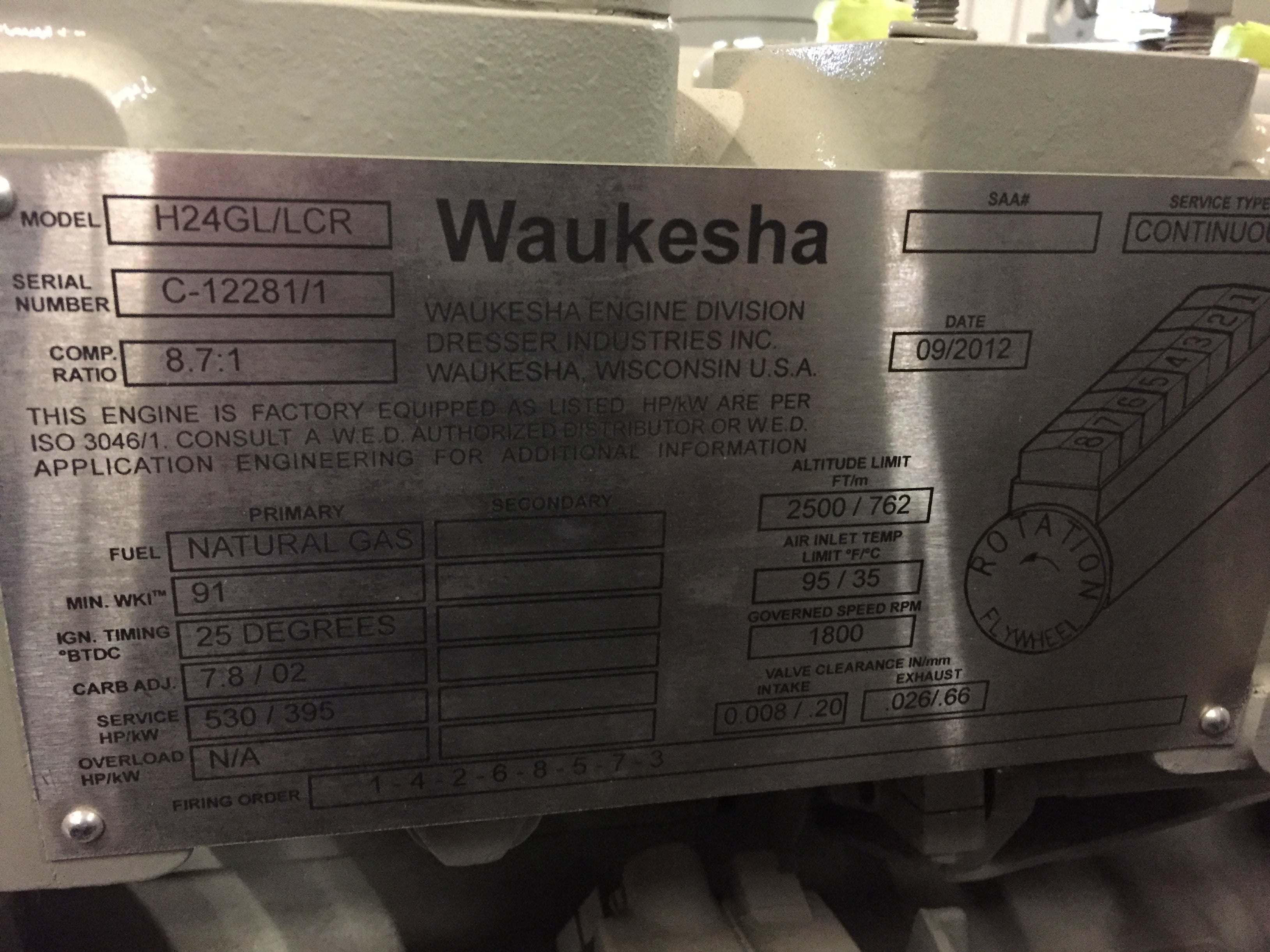 EXCHANGE WAUKESHA ENGINE, H24GL LCR — Collicutt Equipment