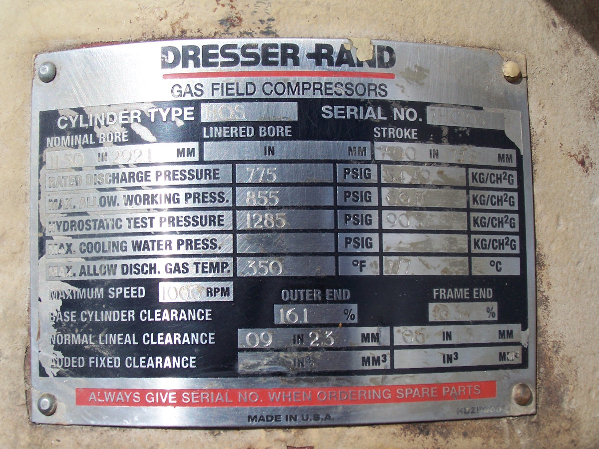 DRESSERRAND, COMPRESSOR CYLINDER HOS7 11.5" BORE — Collicutt Equipment