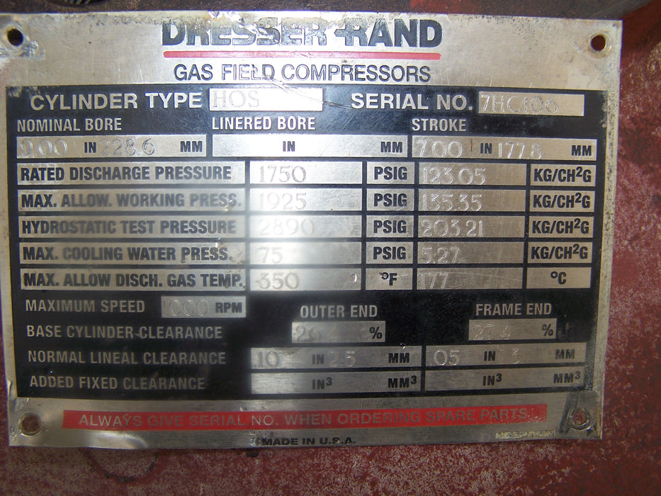 DRESSER RAND, BARREL ONLY — Collicutt Equipment