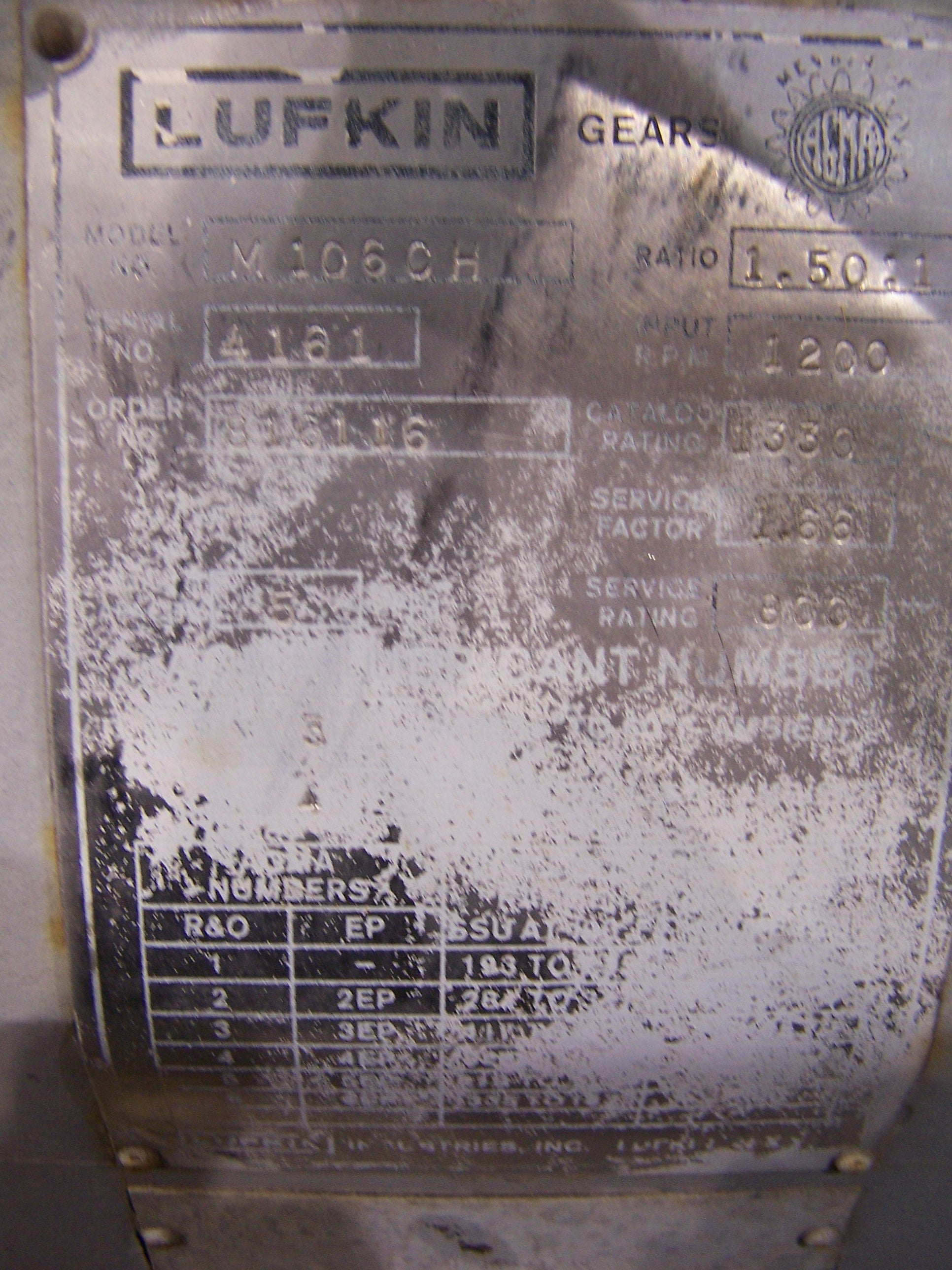 LUFKIN GEARS, GEARBOX — Collicutt Equipment