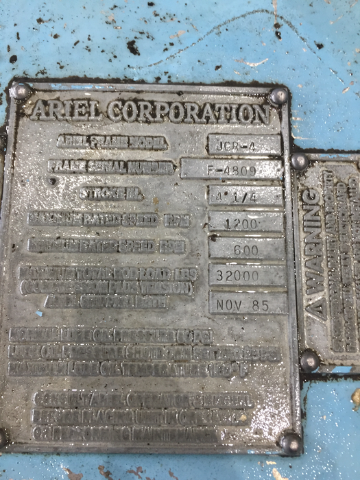 ARIEL JGR4 COMPRESSOR (CORE) WITH 2 X 7 3/8" AMD 2 X 4 1/4" CYLINDERS CALL for Pricing